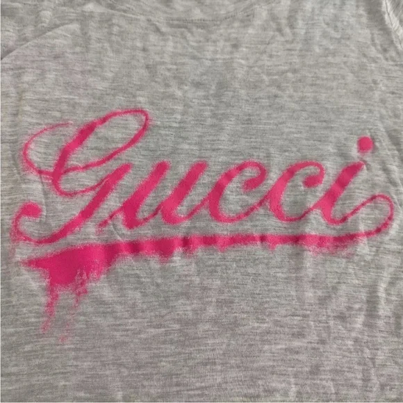 Gucci Gray & Pink Logo Top - Size XS - Picture 6 of 9